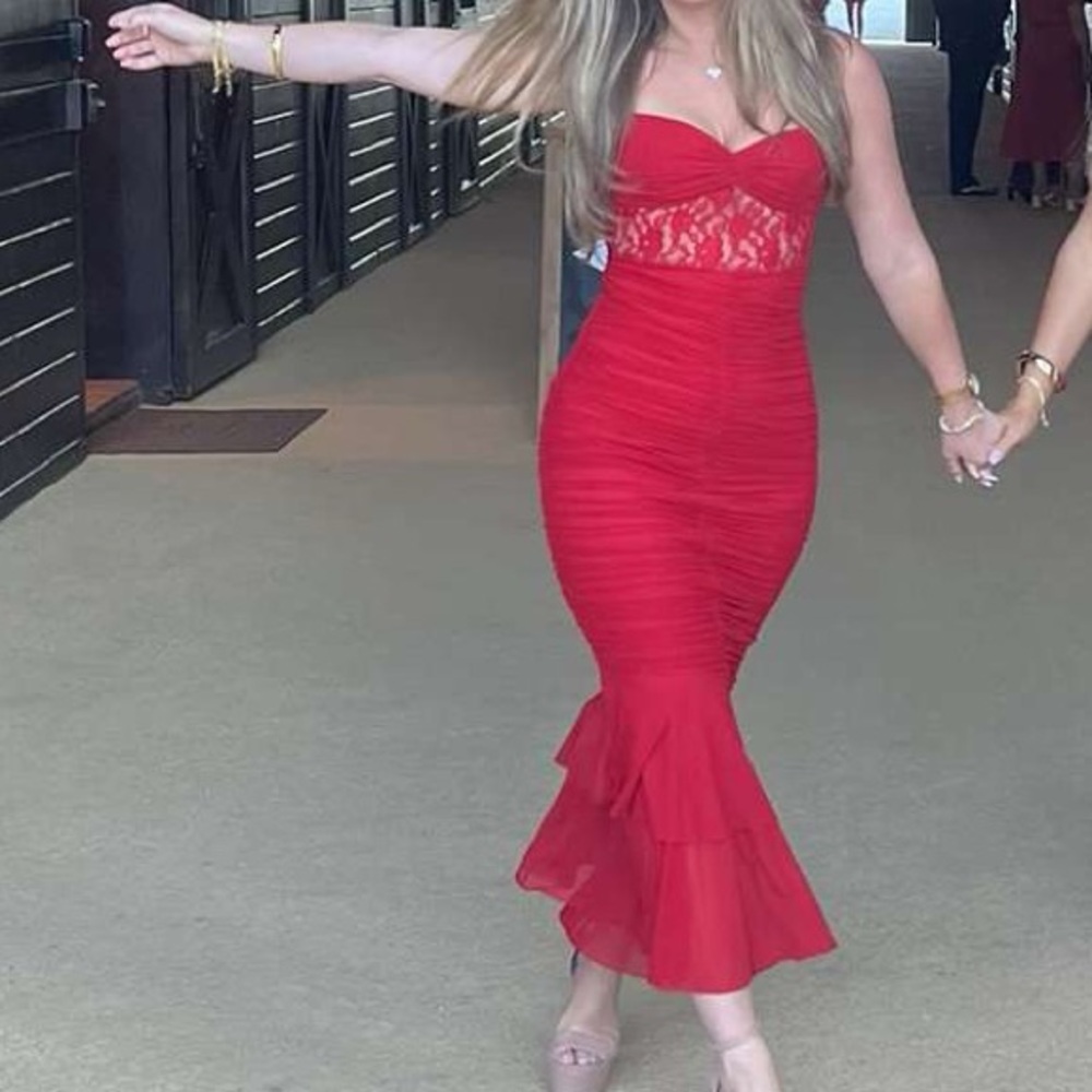 Hello Molly Red mesh maxi dress